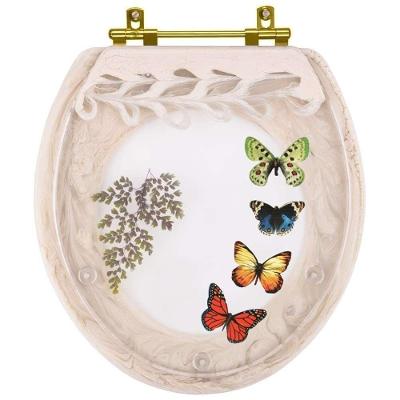 Assento Sanitário Oval Resina Plástica Parafusado Decorado Borboletas Bege Pontto Lavabo 40CM