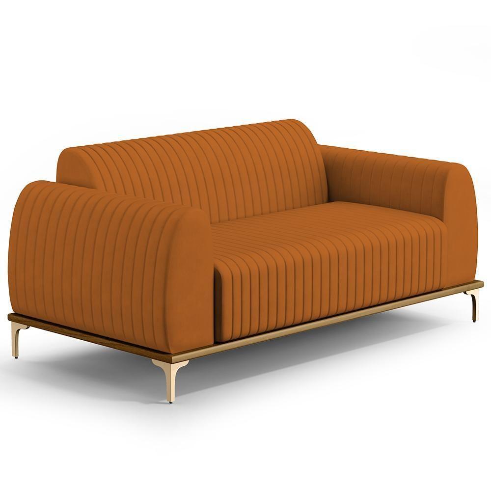 Sofá 2 Lugares Molino 150 Cm Pés D'ouro Veludo Telha C-262 - 1