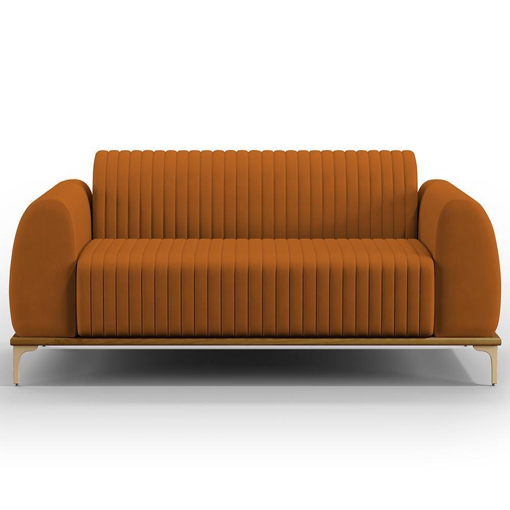 Sofá 2 Lugares Molino 150 Cm Pés D'ouro Veludo Telha C-262 - 8