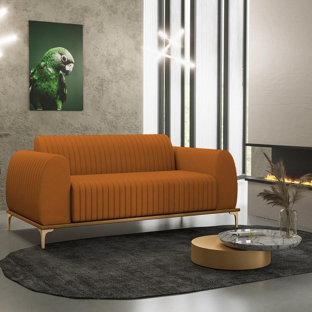 Sofá 2 Lugares Molino 150 Cm Pés D'ouro Veludo Telha C-262 - 9