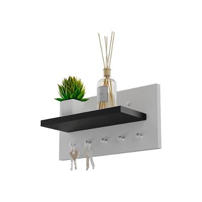 Porta Chaves Minimalista Organizador com 5 Pinos Branco e Preto Mercado das Prateleiras 30CM