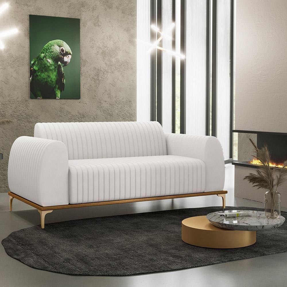 Sofá 2 Lugares Molino 150 Cm Pés D'ouro Corano Branco C-12 - 8