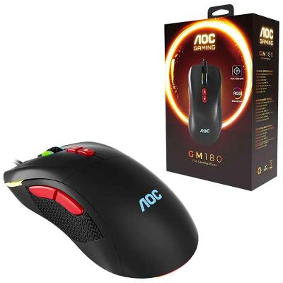 Mouse Gamer AOC GM180 USB RGB 7200 DPI Preto Compatível com PC e Notebook