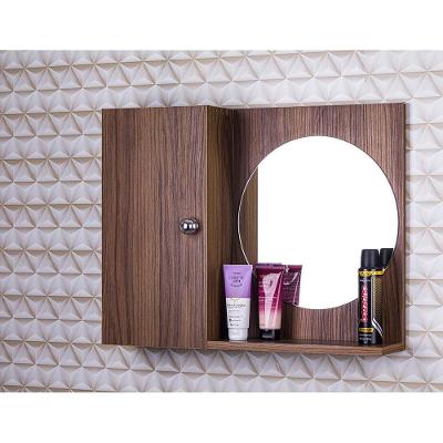 Armário para Banheiro com Espelho Redondo Suspenso 1 Prateleira MDP 58CM Marrom Pontto Lavabo