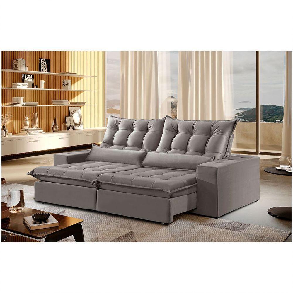 Sofá 2 Lugares Retrátil Venus 2.00m Veludo Prata Móveis Mix Prata - 1