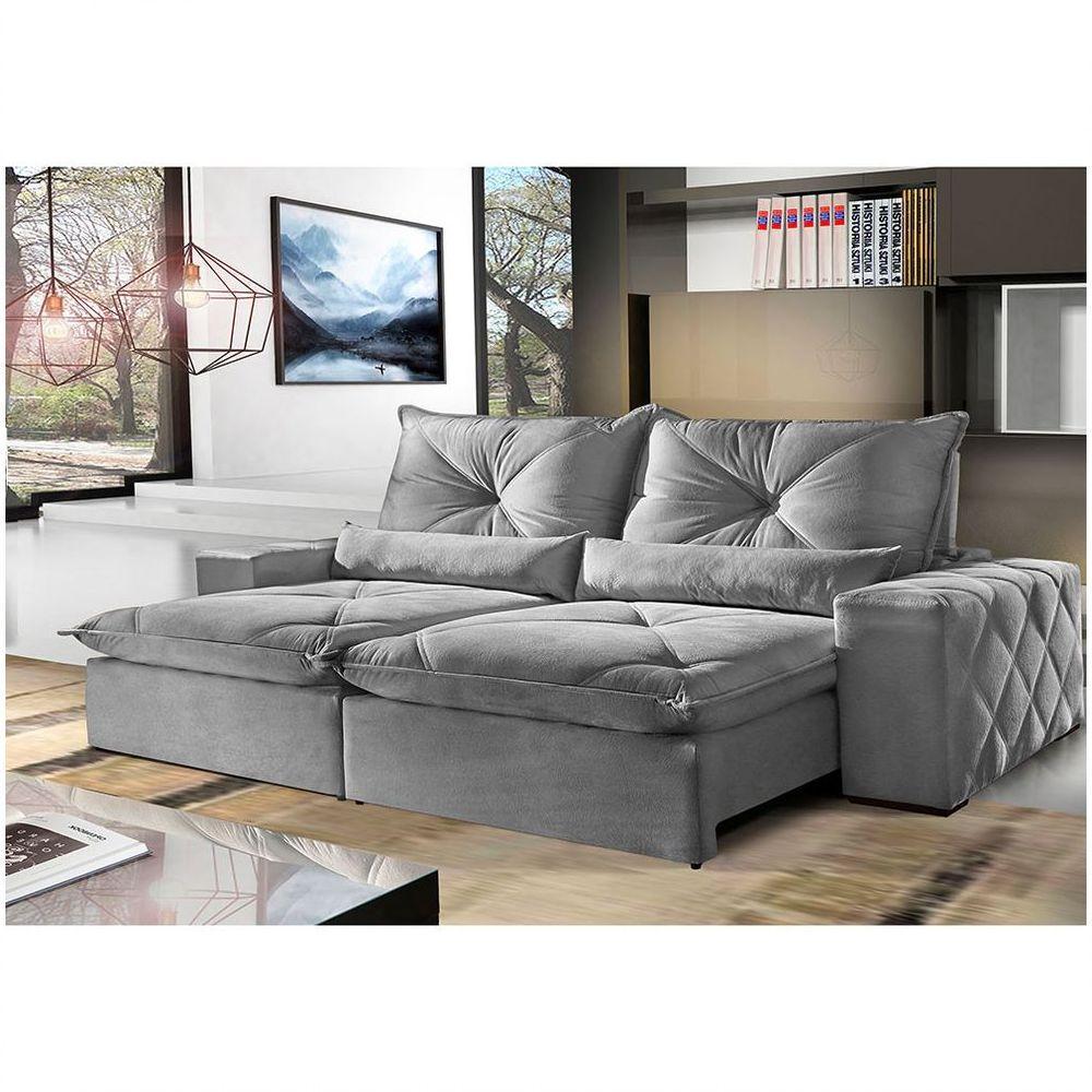 Sofá 3 Lugares Retrátil 2,30m Fusion Veludo Cinza Profundo Móveis Mix Cinza Profundo - 1