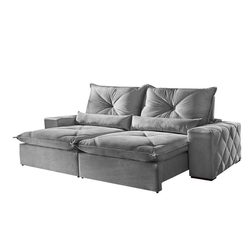 Sofá 3 Lugares Retrátil 2,30m Fusion Veludo Cinza Profundo Móveis Mix Cinza Profundo - 3