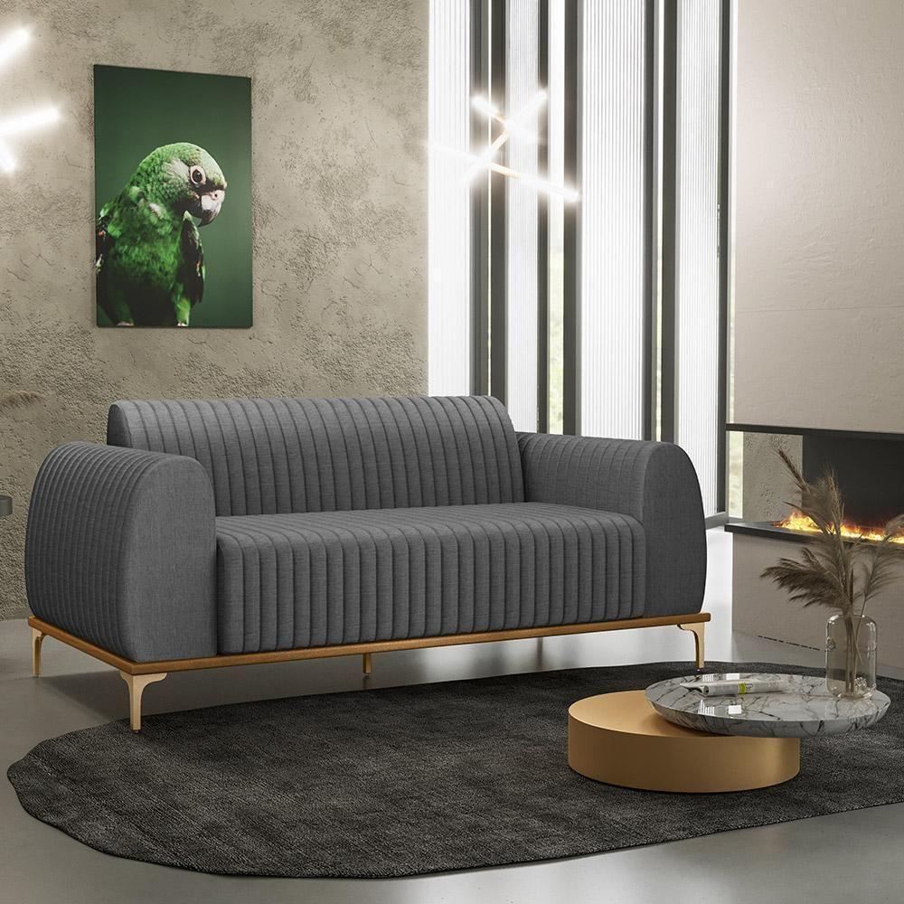 Sofá 3 Lugares Molino 180 Cm Pés D'ouro Cinza Escuro C-416 - 7