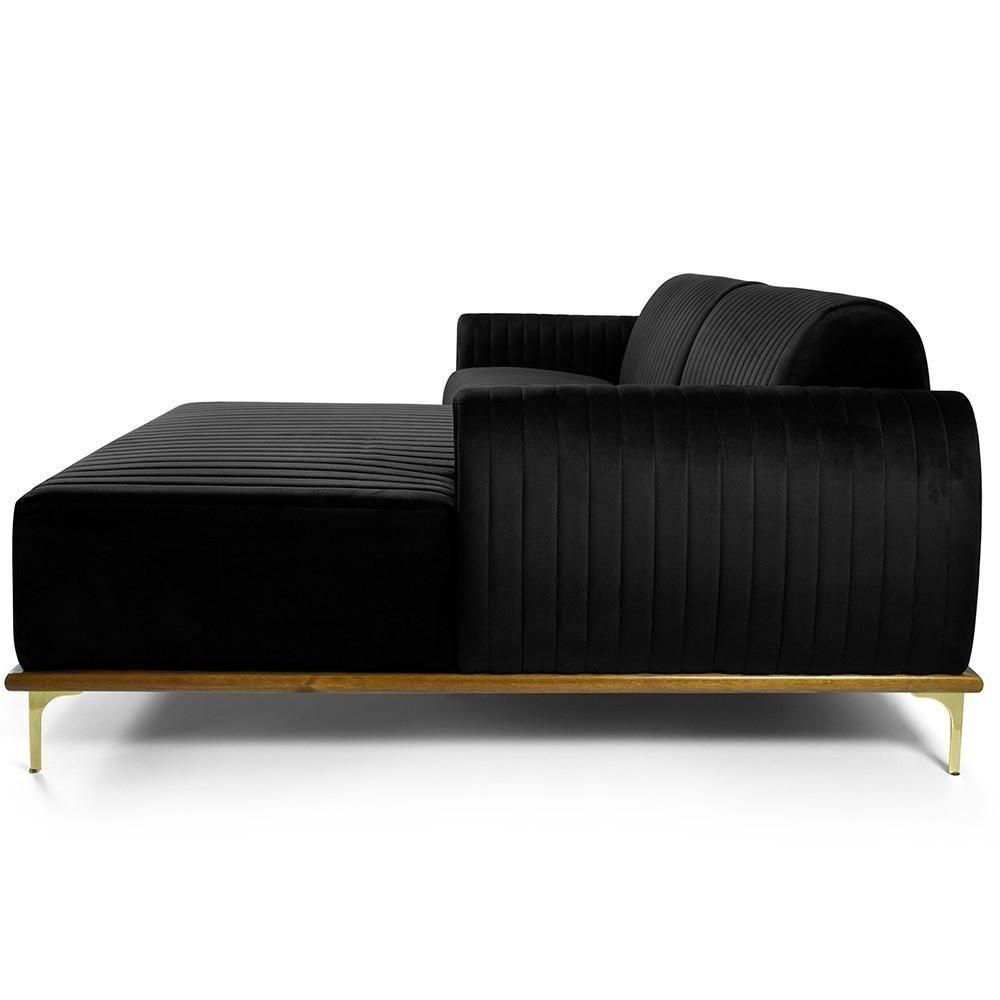 Sofá 3 Lugares Com Chaise Molino 245 Cm Veludo Preto C-300 - 3