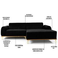 Sofá 3 Lugares Com Chaise Molino 245 Cm Veludo Preto C-300 - 8