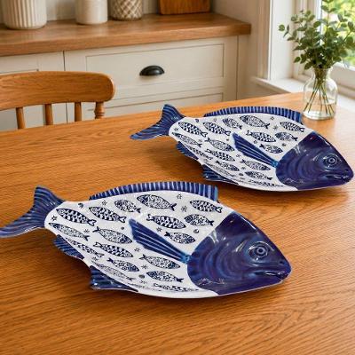 Travessa Bandeja Petisqueira Oceano Peixe Kit 2 Peças em Melamina para Petiscos Branco Oceano Brasil