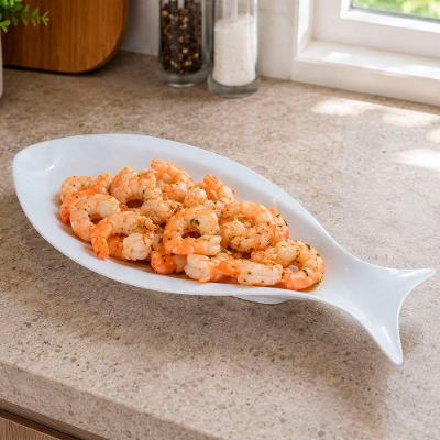 Travessa Petisqueira Peixe Melamina Formato Diferenciado para Petiscos e Frutos do Mar Branco Mega