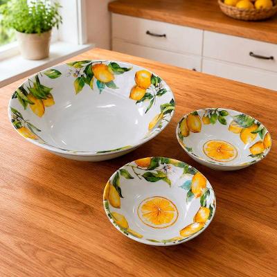Tigela Siciliana para Servir Melamina Kit 3 Peças para Jantar Branco Eazy Bowl