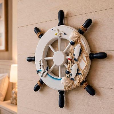 Timão Marinheiro Decorativo de Parede Náutico Madeira 23cm Branco