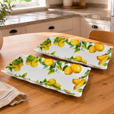 Travessa Sicília Retangular Melamina Kit 2 Peças para Servir Alimentos Branco Balcão e Bandeja