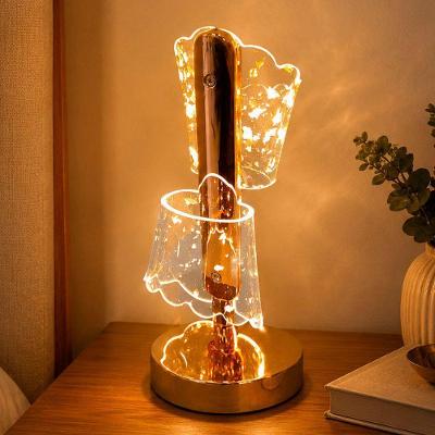 Luminária de Mesa LED Recarregável 3 Funções Acrílico Dourado 21CM