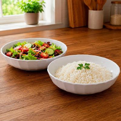 Tigela Bowl Saladeira em Melamina 2L Kit com 2 Peças Design Moderno para Servir Branca Bon Gourmet