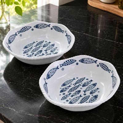 Tigela Saladeira Peixe Oceano em Melamina 2,3L Kit 6 Peças para Servir Alimentos Quentes Branco