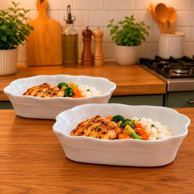 Tigela Bowl Saladeira Retangular em Melamina Kit 6 Peças 600ml para Servir Alimentos Branco