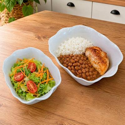 Tigela Saladeira Retangular 600ml e 1800ml em Melamina Kit 4 Peças para Servir Branco