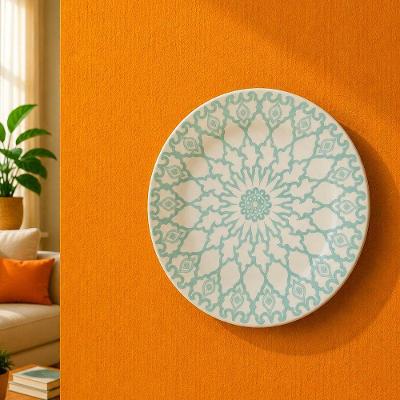 Prato Decorativo com Suporte para Decoração de Parede Cerâmica Branco Mandala