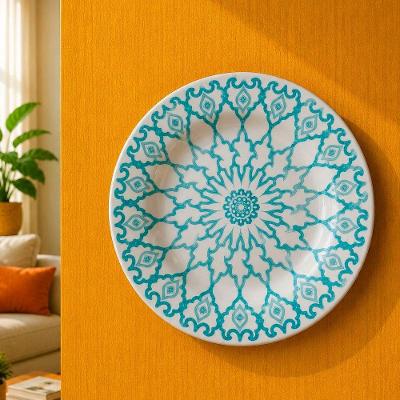 Prato Decorativo com Suporte para Parede 25cm Branco Mandala
