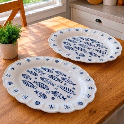Travessa Petisqueira Oval Peixe em Melamina Kit 2 Peças para Servir Branco