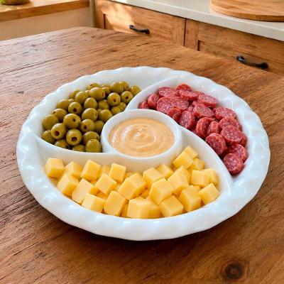 Petisqueira Bandeja Redonda 4 Divisórias Melamina para Aperitivos e Frios Mesa de Centro Branco