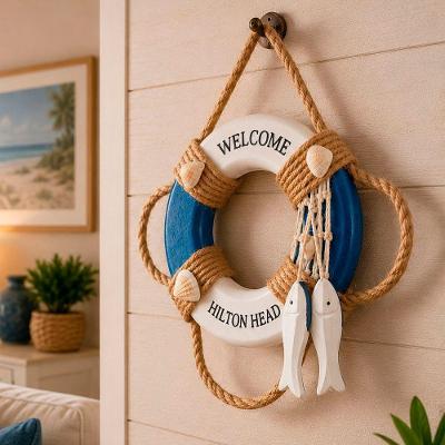 Decoração de Parede Boia Marinheiro Artesanal com Cordão Branco Abrolhos Náutica