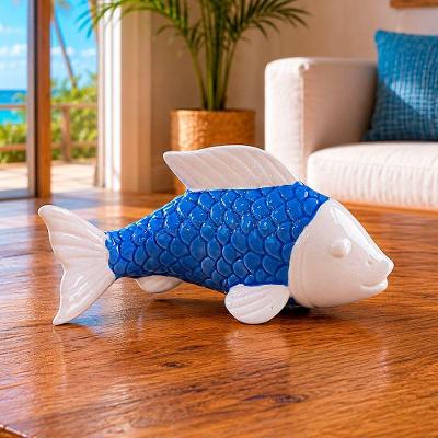 Enfeite Peixe Casa Praia Náutico Mar Oceano Azul Cerâmica 15cm