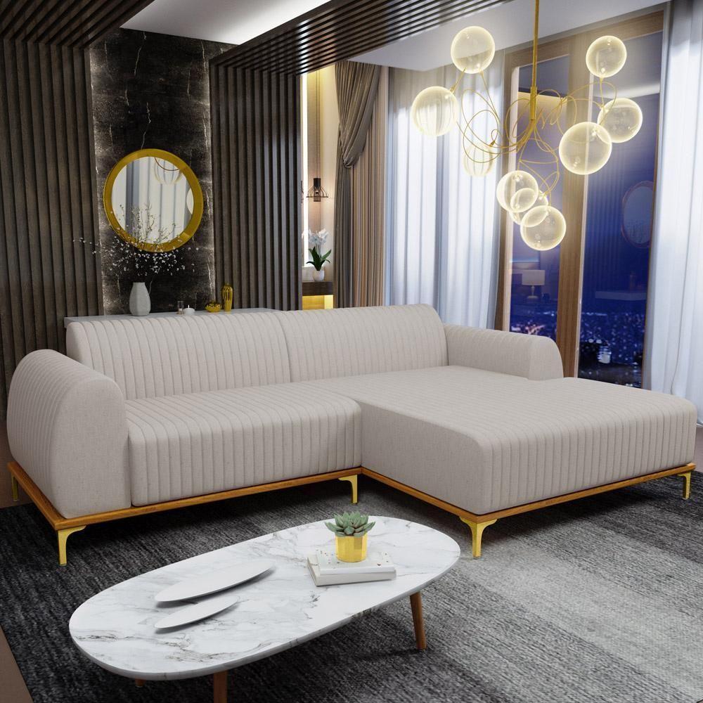 Sofá 3 Lugares Com Chaise De Estar Molino 230cm Bege C-107 - 7