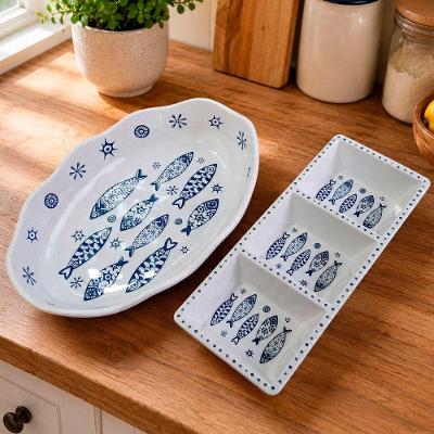 Jogo de Travessas Jogo Travessa Peixe para Servir Melamina Resistente Kit 2 Peças para Mesa Branco