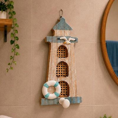 Porta Toalha Náutico Decoração Parede Praia Mar Marrom Madeira 9CM