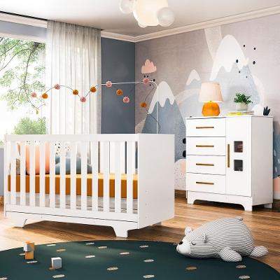 Dormitório Toque de Magia Berço Multifuncional e Cômoda MDF Branco 70CM
