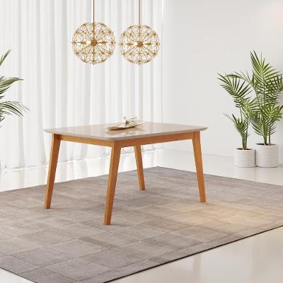Mesa de Jantar Lorena 4 Lugares Retangular MDF com Vidro 120x80CM Off White Lorena Móveis
