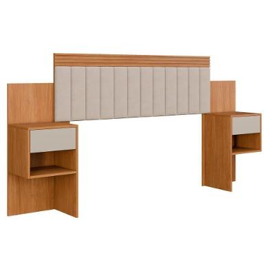 Cabeceira Estofada Prime Casal com Mesas MDF-MDP Suede Cinza Prime Colchões 223-243CM