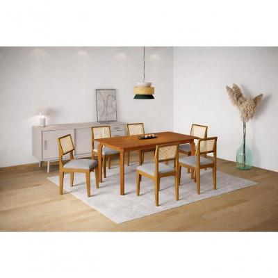 Conjunto de Jantar Lyz 4 Lugares Tampo MDF com Vidro 160CM Cinza Claro Lé Charme's