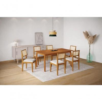 Conjunto de Jantar Lyz 4 Lugares Tampo MDF com Vidro Serigrafado Cappuccino 160CM Lé Charme's