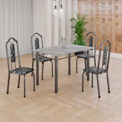 Conjunto de Mesa Brenda 4 Lugares Tampo Granito Topázio com Cadeiras Estofadas Prata 120CM Mart