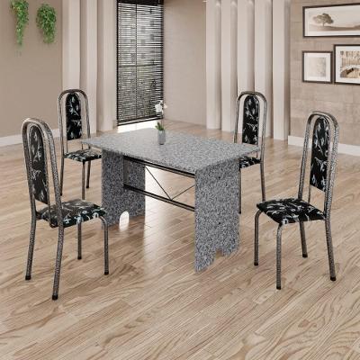 Conjunto de Mesa Letícia 4 Lugares Tampo MDF Base Retangular Prata 120CM Mart
