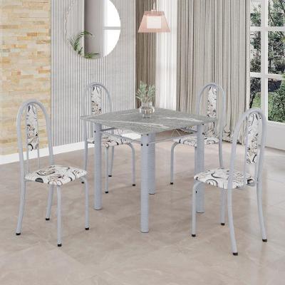 Conjunto de Mesa Isabel 4 Lugares Tampo Granito Topázio com Cadeiras Estofadas Bege 70CM Top
