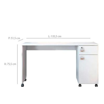 Mesa de Computador Retangular Malta Moderno 1 Gaveta MDP 90CM Branco