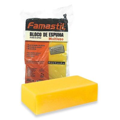 Bloco de Espuma Famastil para Limpeza com Alta Absorção e Leveza Amarelo 13CM 22X13X6CM