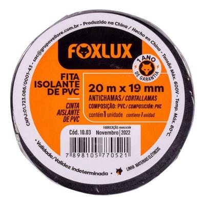 Fita Isolante Pvc Antichamas com Isolamento Elétrico Preto Foxlux 19MM 10UN