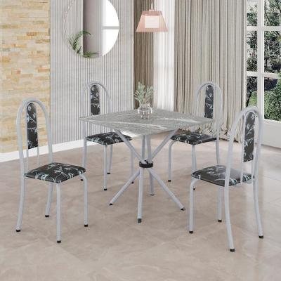 Conjunto de Mesa Isabel 4 Lugares Tampo Granito Topázio Cadeiras Estofadas Bege 70CM Top