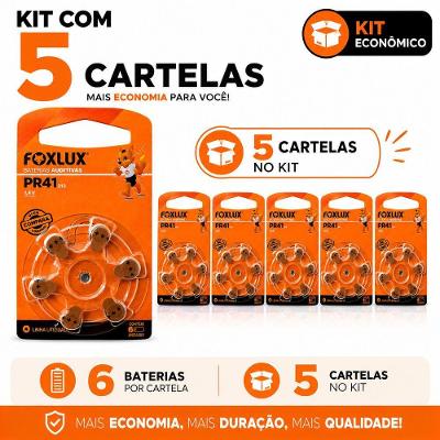 Kit Bateria Auditiva Foxlux PR41 - ZA312 para Aparelhos Auditivos 160MAH 30 Unidades