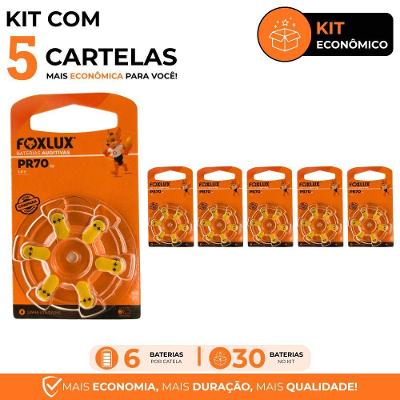 Bateria Auditiva Foxlux PR70 - ZA10 com Tecnologia Zinco-Ar 105MAH 30 Unidades
