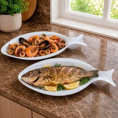 Petisqueira Travessa Bandeja Peixe Melamina Kit 2 Peças para Petiscos e Frios Branco Oceano Brasil