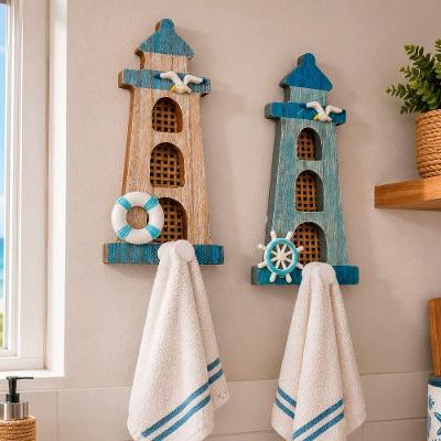 Porta Toalha Casa Praia Náutico Decoração de Parede Kit 2 Peças Azul e Marrom Casa da Toalha
