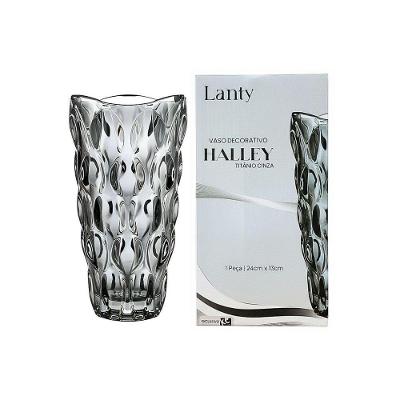 Vaso Decorativo Halley Redondo 24CM Vidro Texturizado Cinza Ke Home